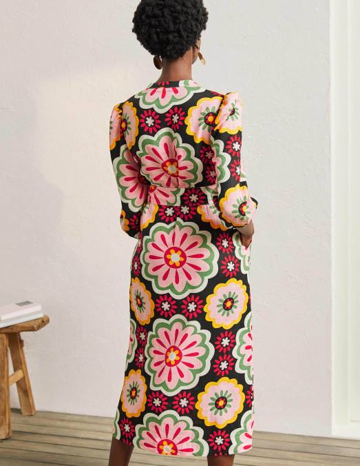 Boden vêtements marguerite noire et opulente femmes robe-chemise mi-longue en lin LB2X2407