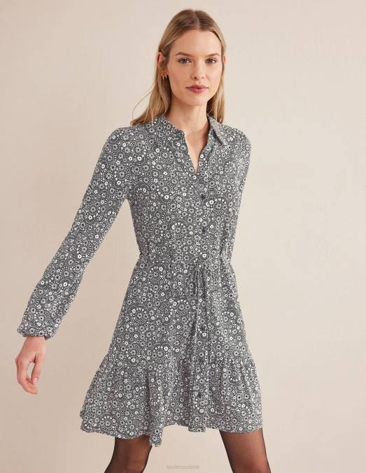 Boden vêtements marguerite noire et à pois femmes robe courte en jersey à volants LB2X1506