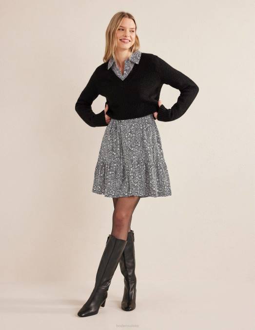 Boden vêtements marguerite noire et à pois femmes robe courte en jersey à volants LB2X1506