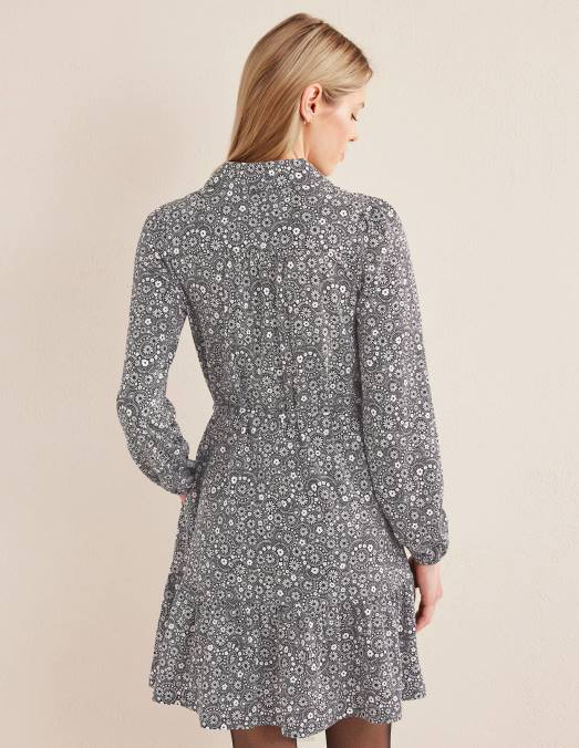 Boden vêtements marguerite noire et à pois femmes robe courte en jersey à volants LB2X1506