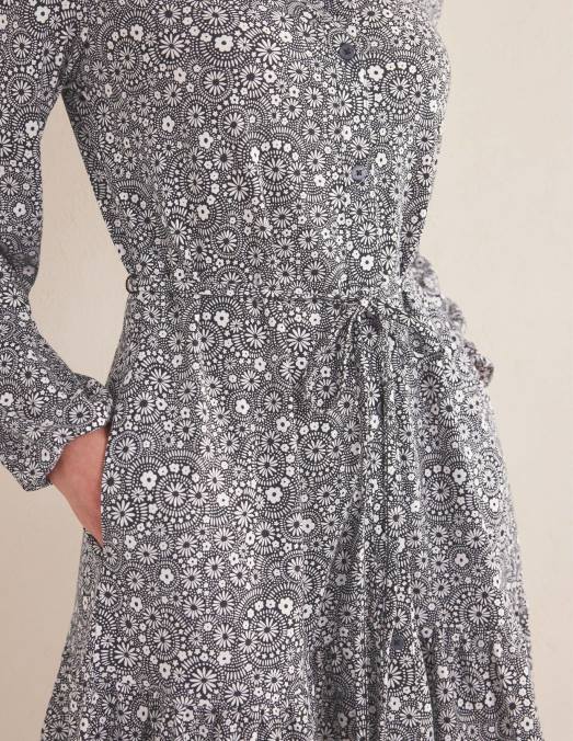 Boden vêtements marguerite noire et à pois femmes robe courte en jersey à volants LB2X1506