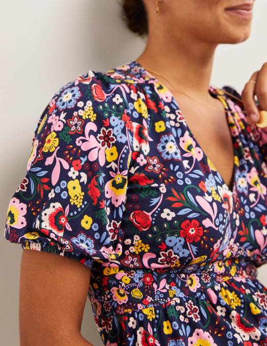 Boden vêtements marine et joli paradis femmes robe longue en jersey à volants LB2X2469