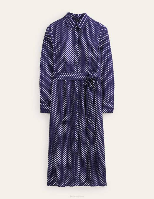 Boden vêtements marine et pois femmes robe chemise mi-longue Kate LB2X50