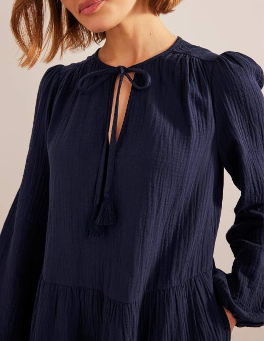 Boden vêtements marine femmes mini-robe en étamine LB2X1316