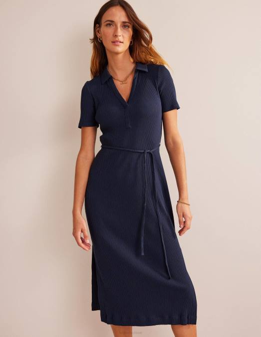 Boden vêtements marine femmes robe-chemise midi en jersey côtelé LB2X55