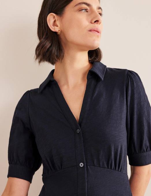 Boden vêtements marine femmes robe courte en jersey boutonnée LB2X2158