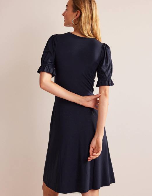Boden vêtements marine femmes robe courte en jersey à manches bouffantes LB2X42