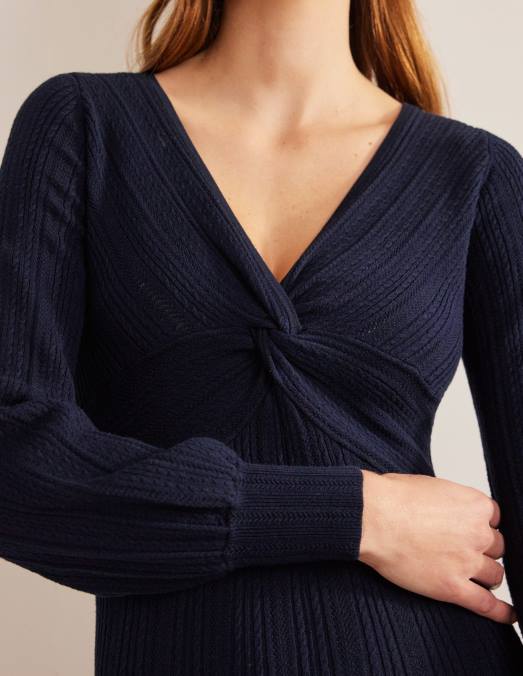 Boden vêtements marine femmes robe mi-longue en maille torsadée sur le devant LB2X1427