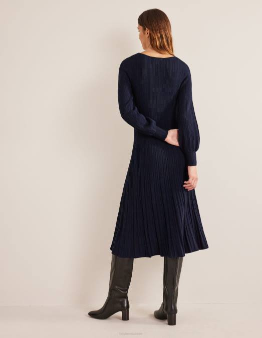 Boden vêtements marine femmes robe mi-longue en maille torsadée sur le devant LB2X1427