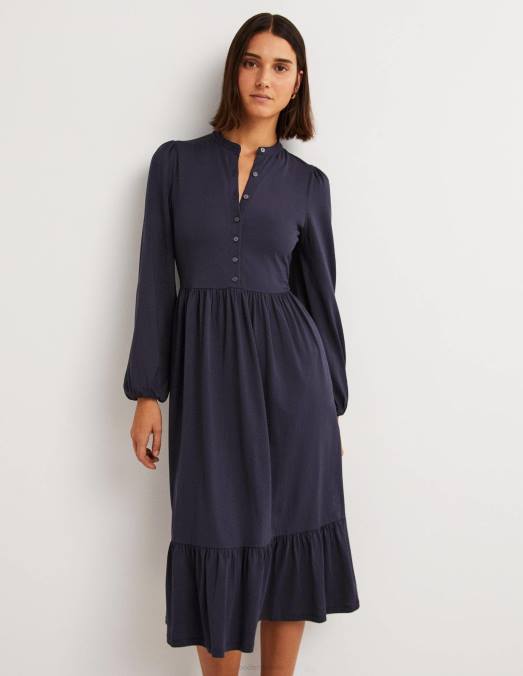 Boden vêtements marine femmes robe midi boutonnée en jersey LB2X1625