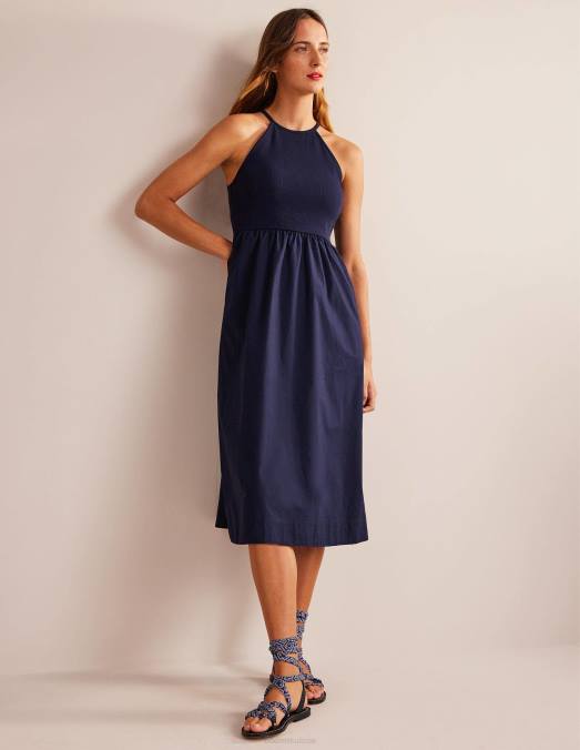 Boden vêtements marine femmes robe midi côtelée dos nu LB2X1152
