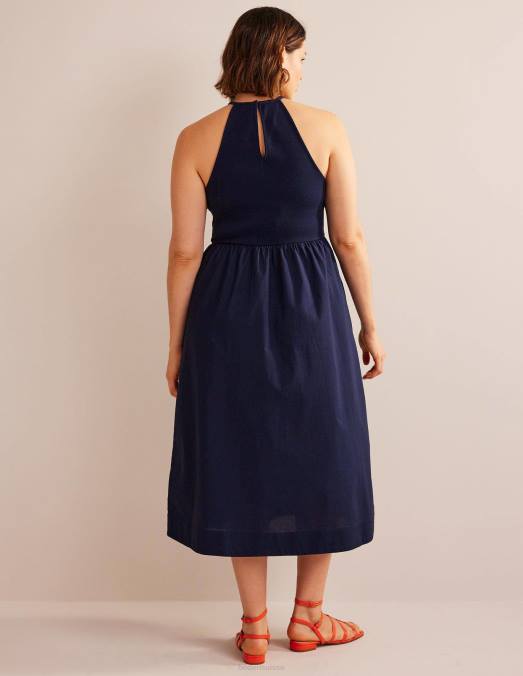 Boden vêtements marine femmes robe midi côtelée dos nu LB2X1152