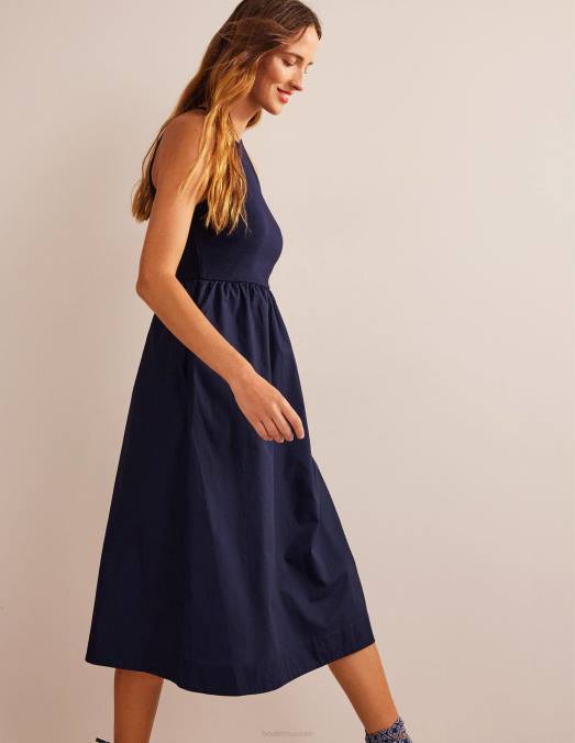Boden vêtements marine femmes robe midi côtelée dos nu LB2X1152