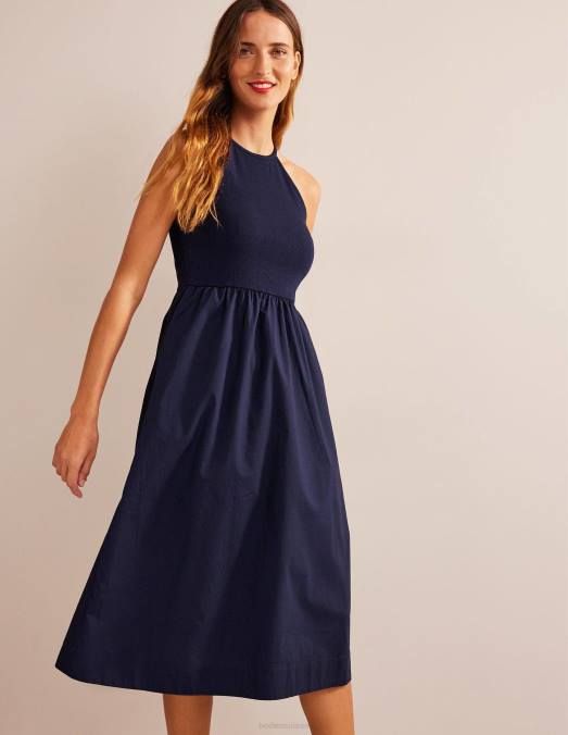 Boden vêtements marine femmes robe midi côtelée dos nu LB2X1152