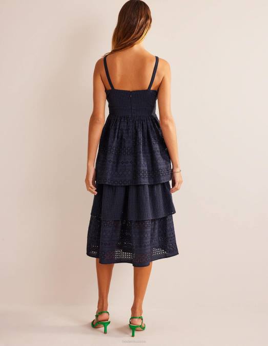 Boden vêtements marine femmes robe midi en broderie anglaise LB2X84
