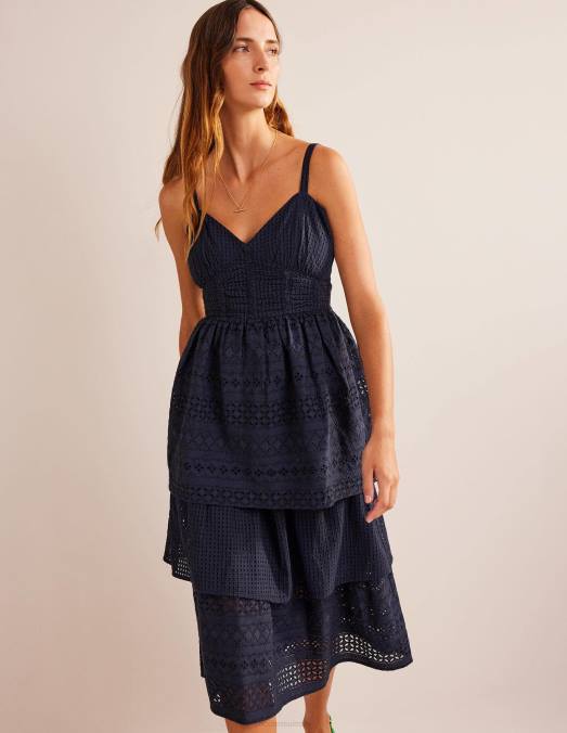 Boden vêtements marine femmes robe midi en broderie anglaise LB2X84
