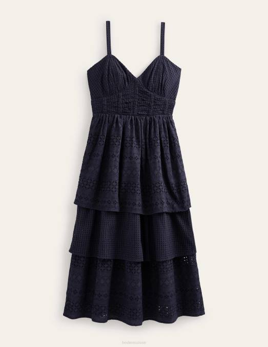 Boden vêtements marine femmes robe midi en broderie anglaise LB2X84