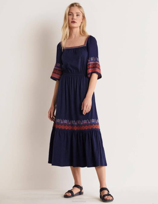 Boden vêtements marine femmes robe midi en jersey brodé LB2X2044