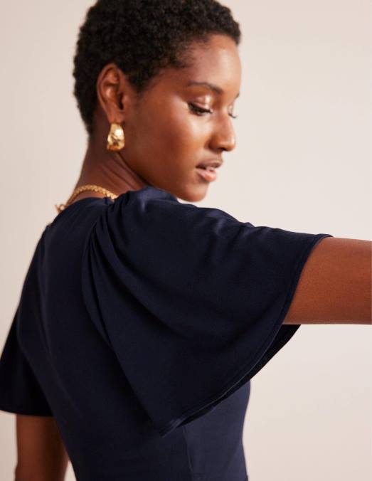 Boden vêtements marine femmes robe midi en jersey à col V LB2X7