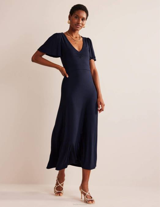 Boden vêtements marine femmes robe midi en jersey à col V LB2X7