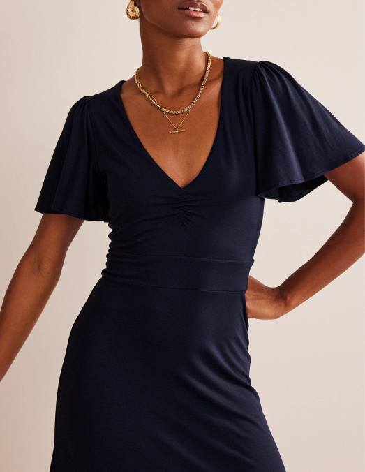 Boden vêtements marine femmes robe midi en jersey à col V LB2X7
