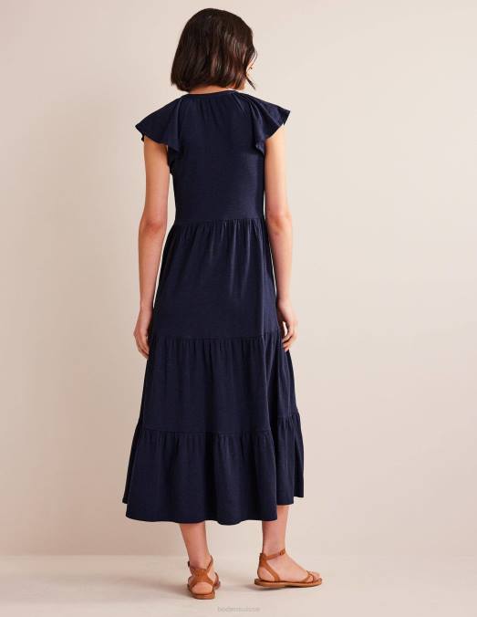 Boden vêtements marine femmes robe midi en jersey à volants LB2X1171