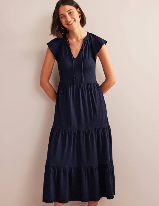 Boden vêtements marine femmes robe midi en jersey à volants LB2X1171