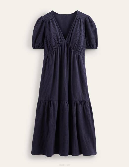 Boden vêtements marine femmes robe midi en seersucker LB2X1024