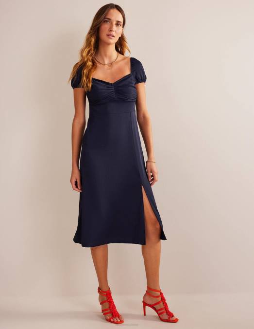 Boden vêtements marine femmes robe midi à mancherons LB2X6