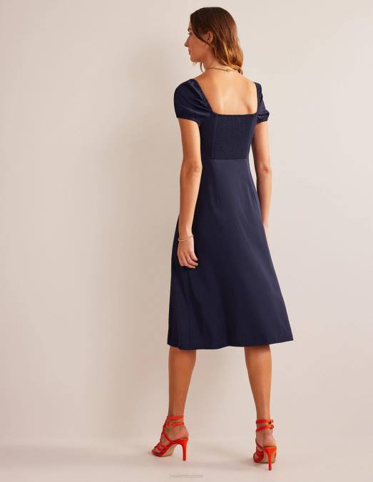 Boden vêtements marine femmes robe midi à mancherons LB2X6