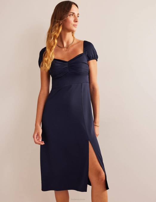 Boden vêtements marine femmes robe midi à mancherons LB2X6