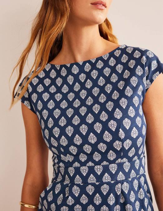 Boden vêtements marine française et bourgeon de jasmin femmes robe fleurie en jersey LB2X582