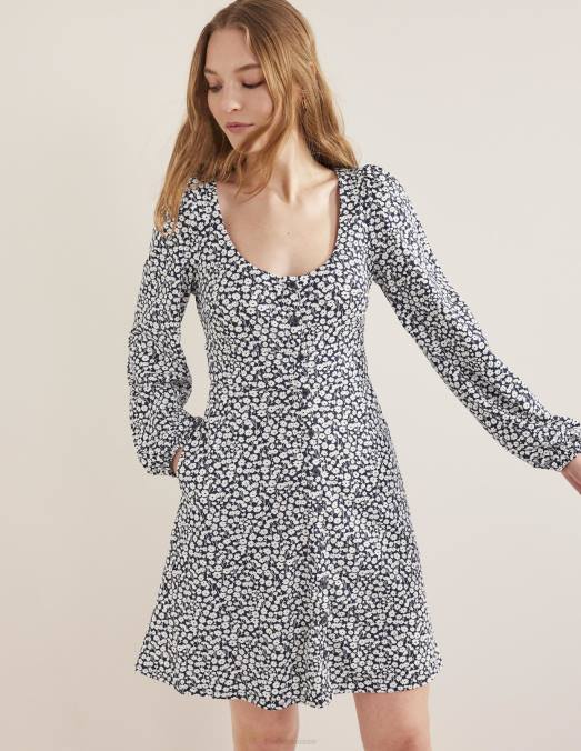 Boden vêtements marine française et brin de tulipe femmes robe courte en jersey boutonnée sur le devant LB2X2465