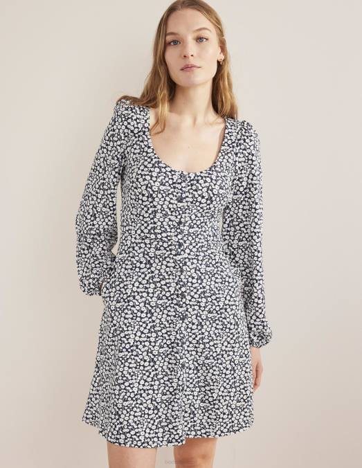 Boden vêtements marine française et brin de tulipe femmes robe courte en jersey boutonnée sur le devant LB2X2465