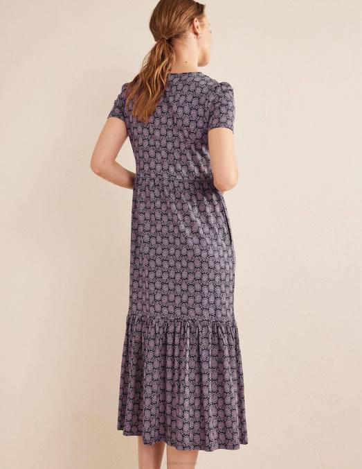 Boden vêtements marine française et coeur cachemire femmes robe midi en jersey facile à volants LB2X1443