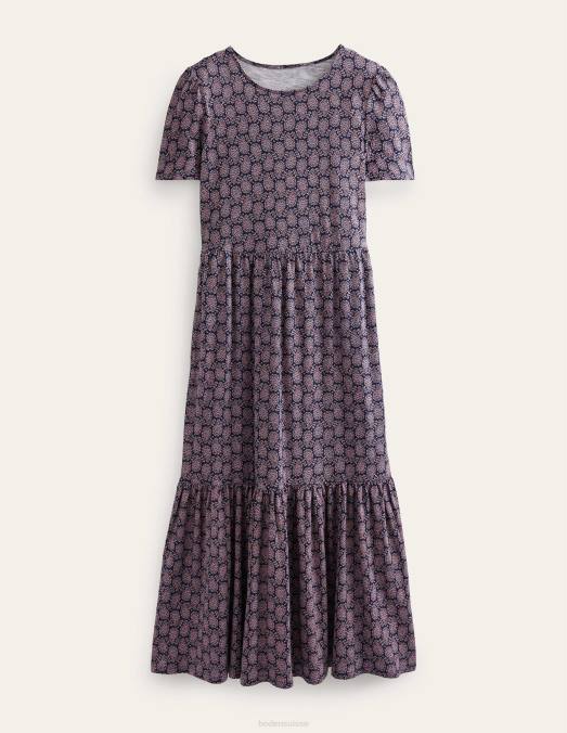 Boden vêtements marine française et coeur cachemire femmes robe midi en jersey facile à volants LB2X1443