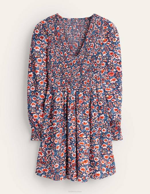 Boden vêtements marine française et eden bloom femmes robe courte à corsage smocké LB2X1371