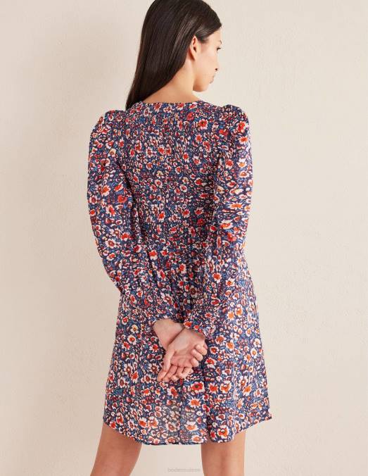 Boden vêtements marine française et eden bloom femmes robe courte à corsage smocké LB2X1371