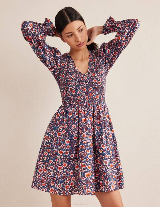 Boden vêtements marine française et eden bloom femmes robe courte à corsage smocké LB2X1371