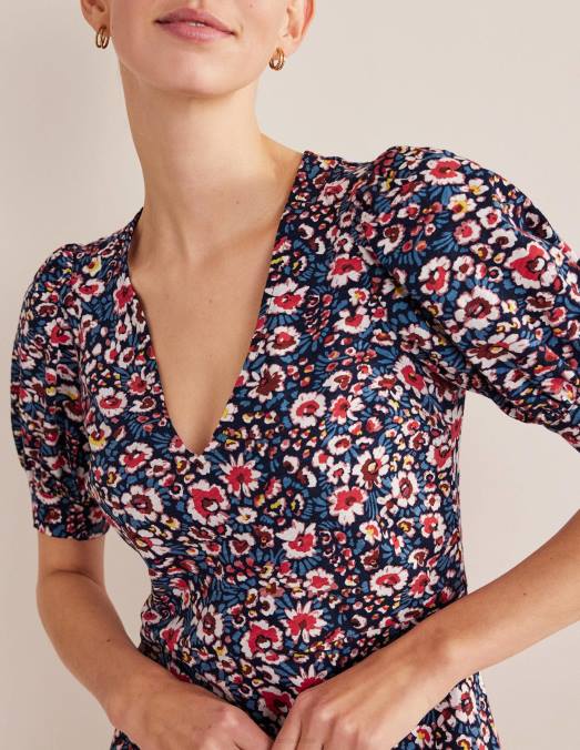 Boden vêtements marine française et eden bloom femmes robe courte en jersey à col V LB2X1070
