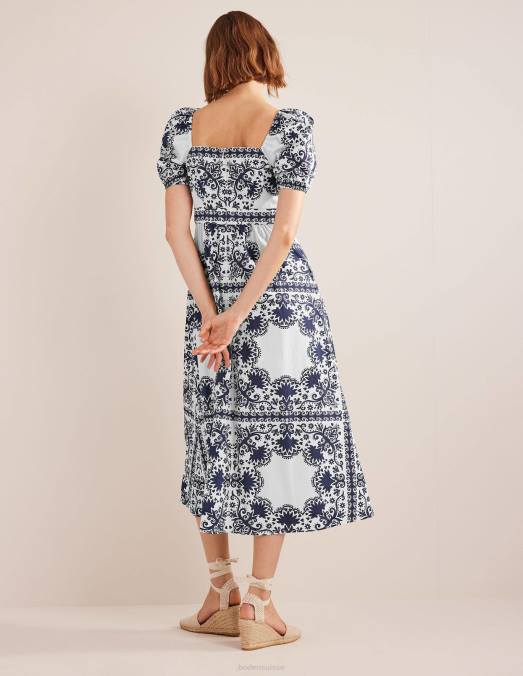 Boden vêtements marine française et fleuret femmes robe mi-longue à encolure carrée LB2X1160