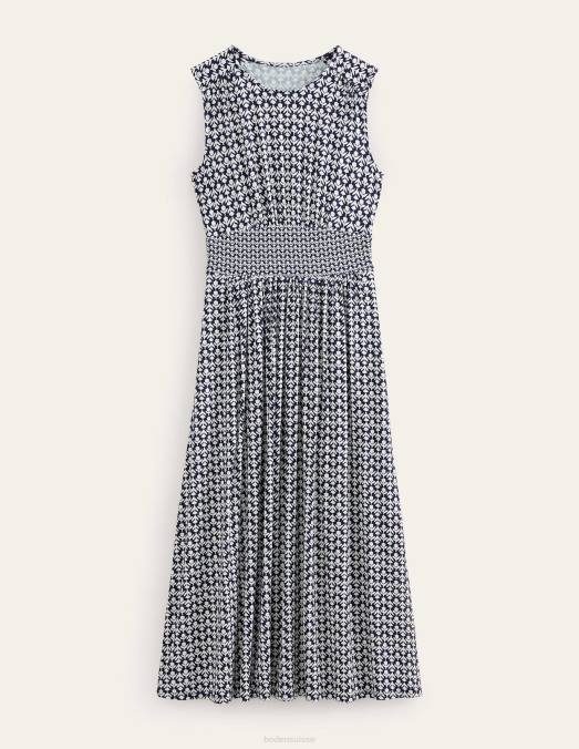 Boden vêtements marine française et pop tulipe femmes robe mi-longue en jersey à détail de taille LB2X1017