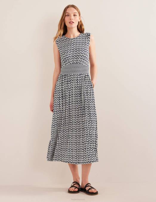 Boden vêtements marine française et pop tulipe femmes robe mi-longue en jersey à détail de taille LB2X1017