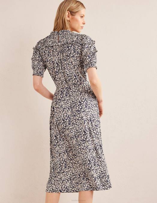 Boden vêtements marine française et vigne abstraite femmes robe midi en jersey à détail d'empiècement LB2X1208