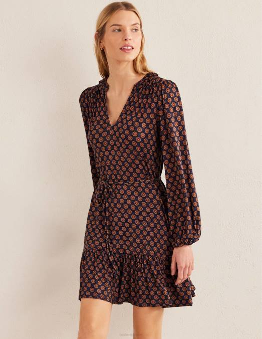 Boden vêtements marine française & géo tournesol femmes robe en jersey à col cranté LB2X1185