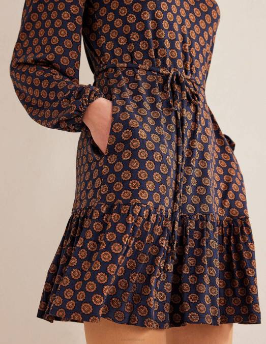 Boden vêtements marine française & géo tournesol femmes robe en jersey à col cranté LB2X1185