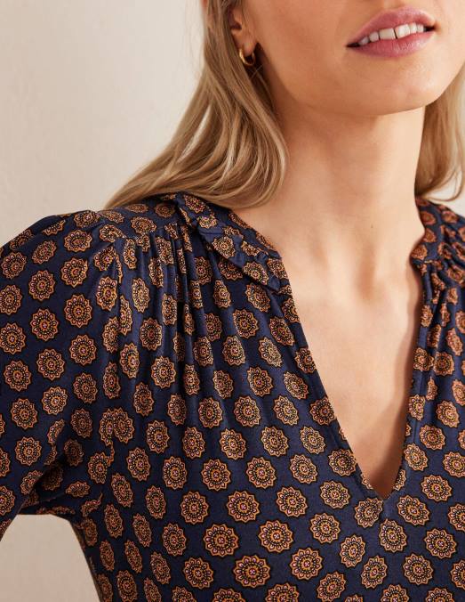 Boden vêtements marine française & géo tournesol femmes robe en jersey à col cranté LB2X1185