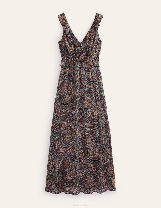 Boden vêtements marine légère et palais femmes robe longue à volants et lien au dos LB2X13