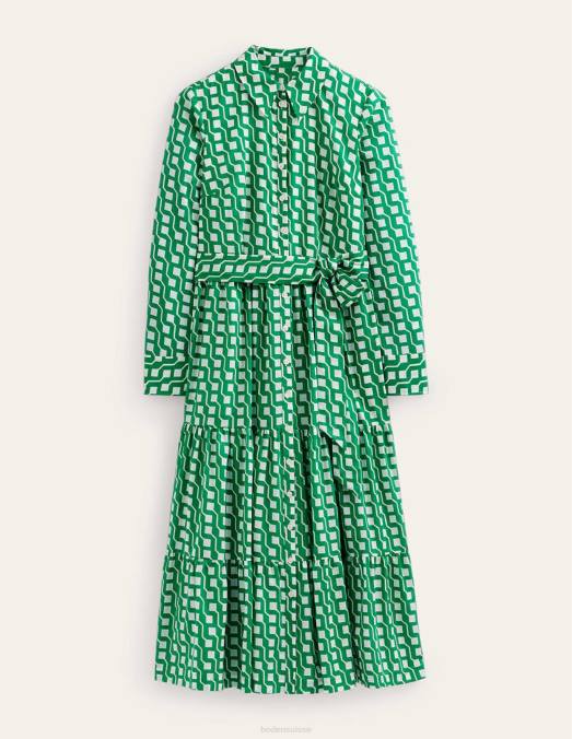 Boden vêtements émeraude brillante et géo cube femmes robe chemise longue en coton à volants LB2X20