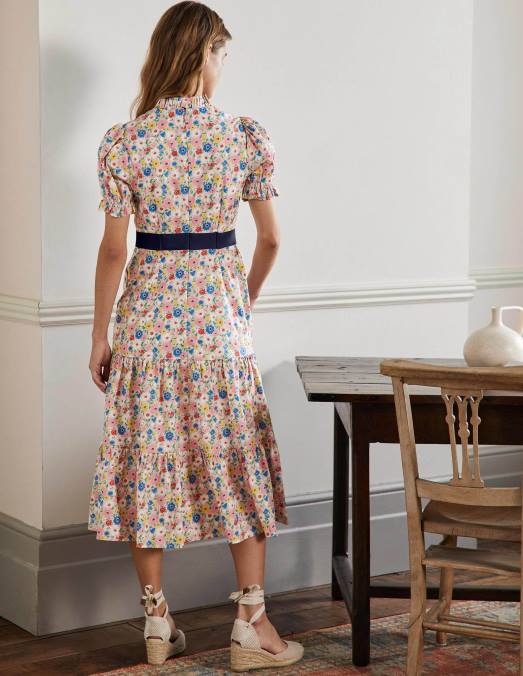 Boden vêtements milkshake & floraison élégante femmes robe mi-longue à volants LB2X2599